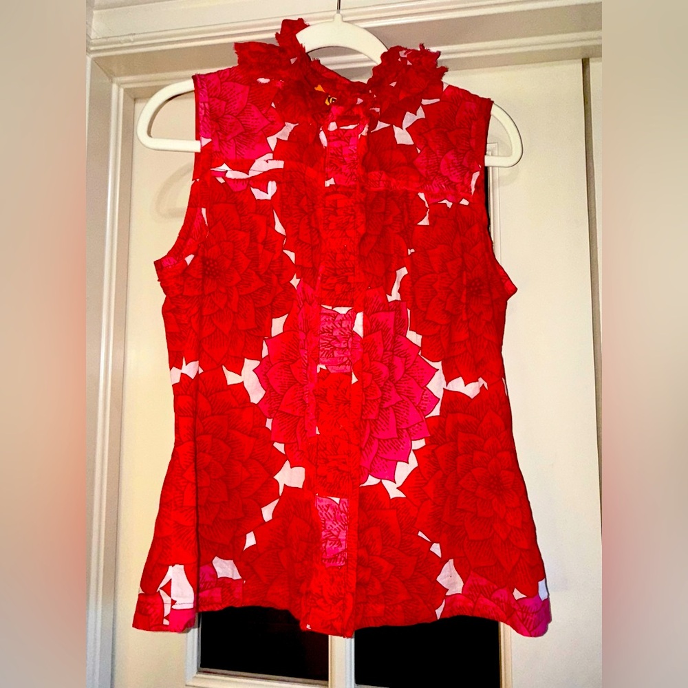 Tory Burch Floral Red and Pink Sleeveless Top